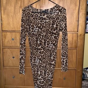 Aqua Leopard Print Long Sleeve Dress